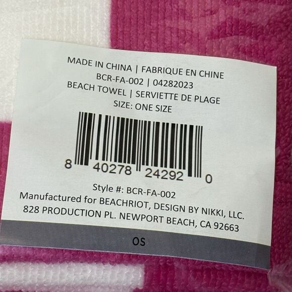 BEACH RIOT Beach Club Beach Towel Pink/Orange/ White Striped NEW 30"x68" - Picture 3 of 4